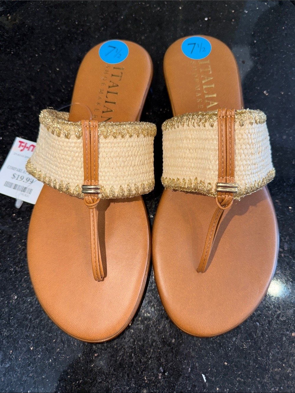 Italian Shoemakers Tan & Cream Braided Thong Sandals - Women